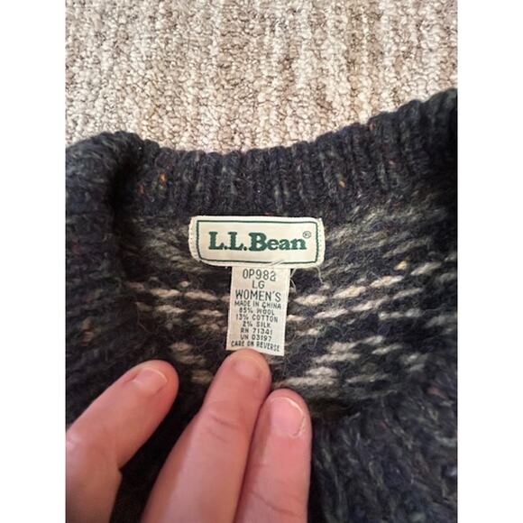 Vintage LL Bean Nordic Wool Blend Womens Thick Heathered Navy Sweater Size L - Picture 3 of 8
